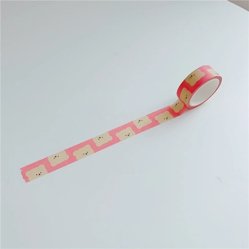 Kawaii Smiley Cake And Bear Washi Tape — Pink Big Face Bear — Pink Big Face Bear