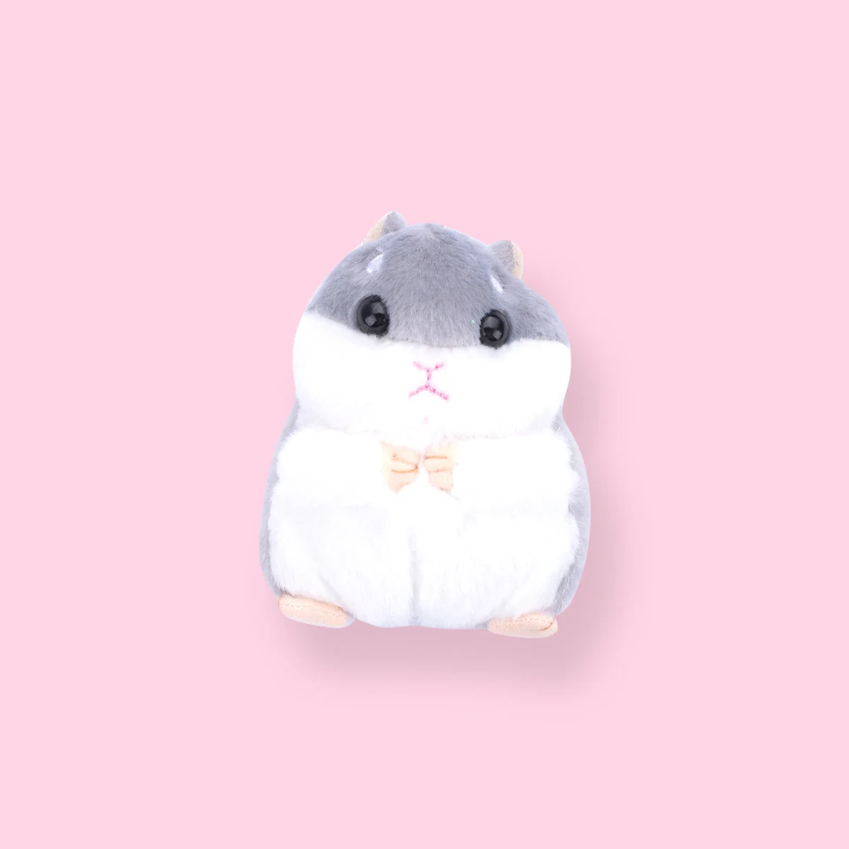 Round gray and white plush hamster keychain