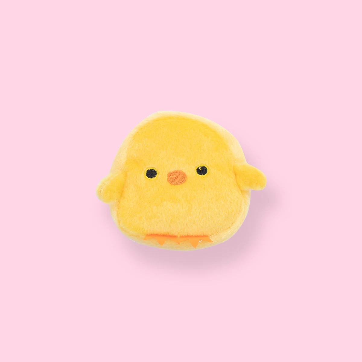 Round yellow plush chick coin purse with small wings and an orange beak